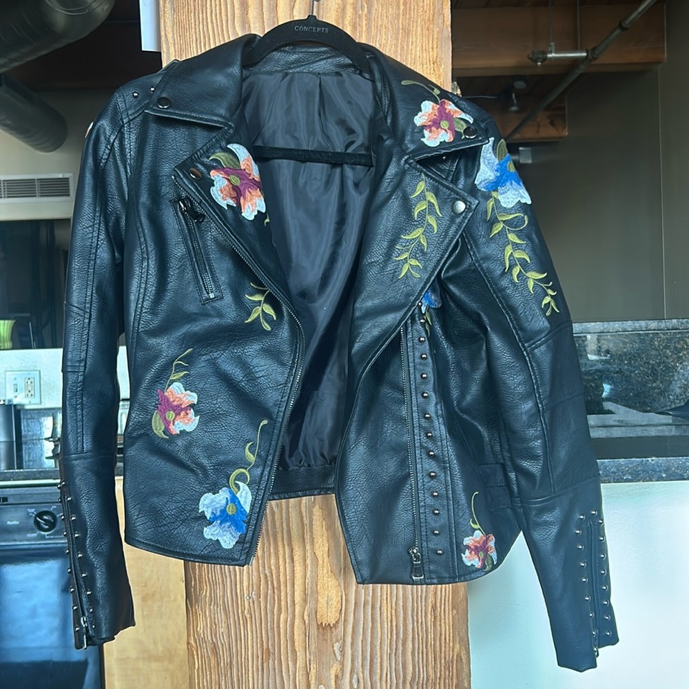 Faux Leatherer Embroidered Jacket